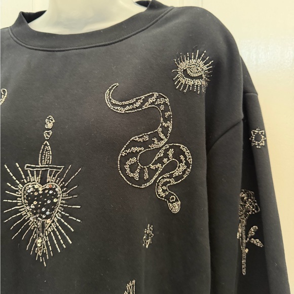Allsaints Pippa Hex Black w/Beaded Embellishments Sweatshirt Sz L - Picture 3 of 5